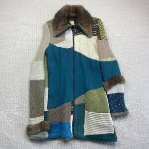 Myco Anna Sweater Size 2 Wool Cashmere Patchwork Fur Zip Up Jacket Womens Read*